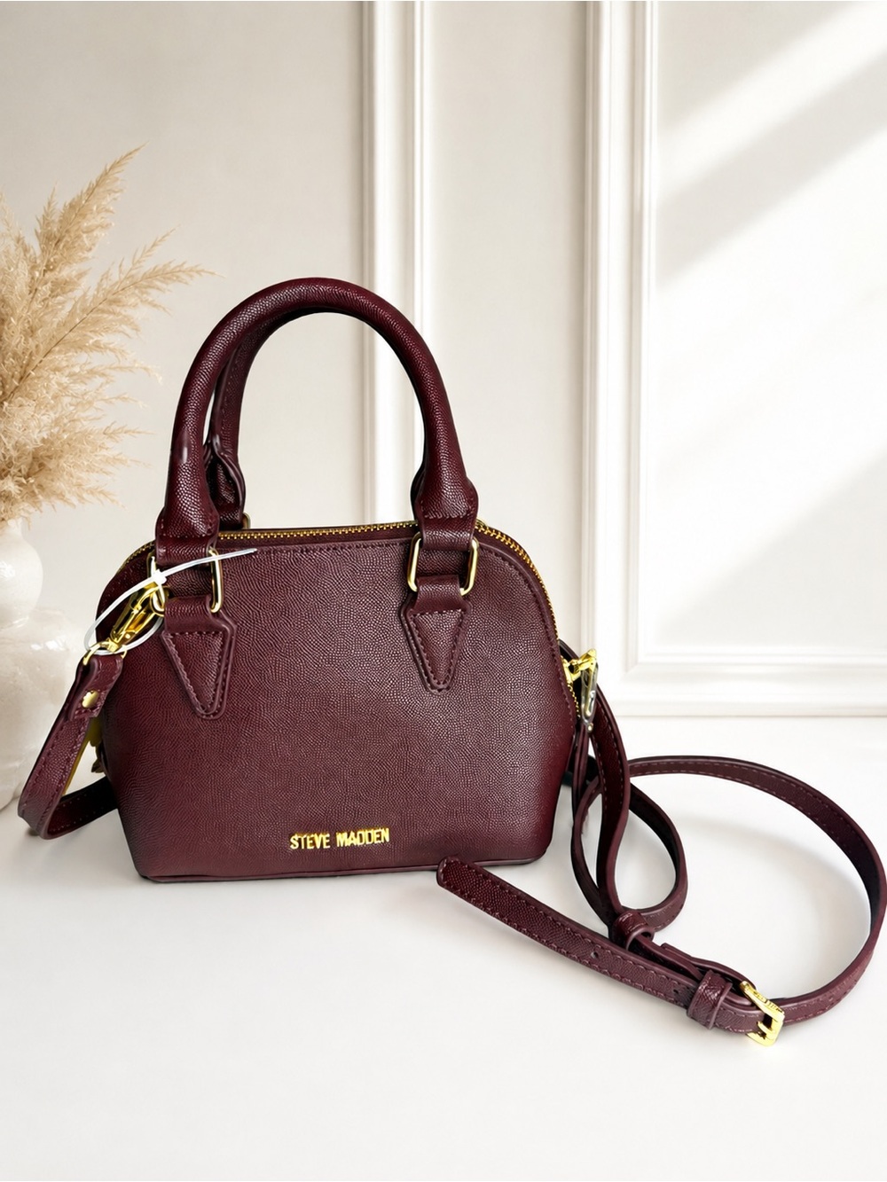 Steve Madden Burgundy Mini Dome Satchel with Gold Hardware
